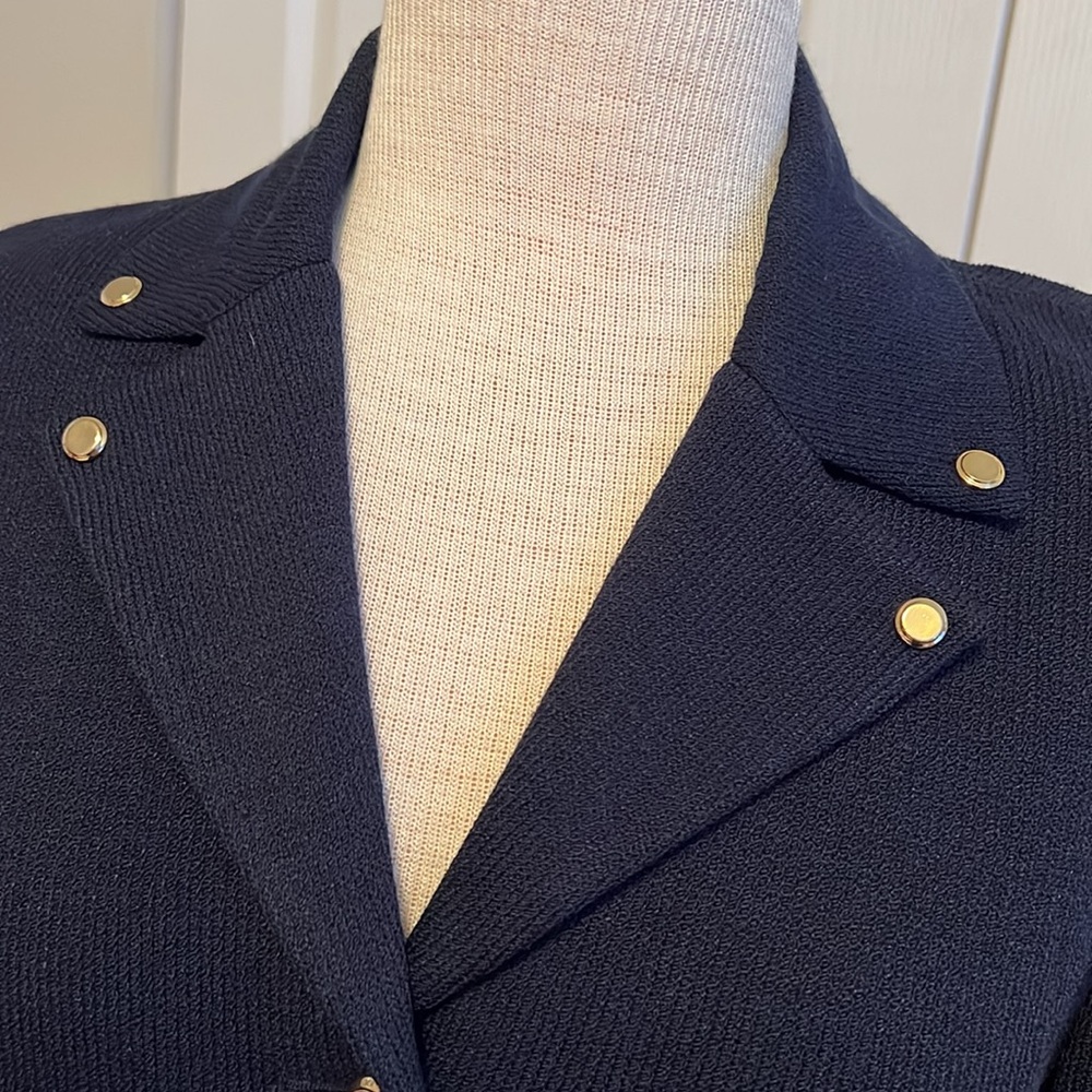 Vintage St. John Collection Navy Blue Long Knit Jacket with Gold Buttons Size 6 - Picture 3 of 16